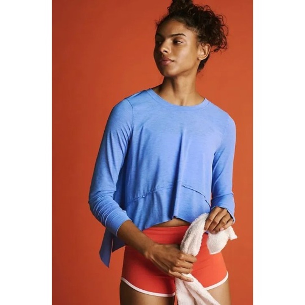 FREE PEOPLE Tempo Long-Sleeve Tee Medium Periwinkle Blue Active Gym Workout Run